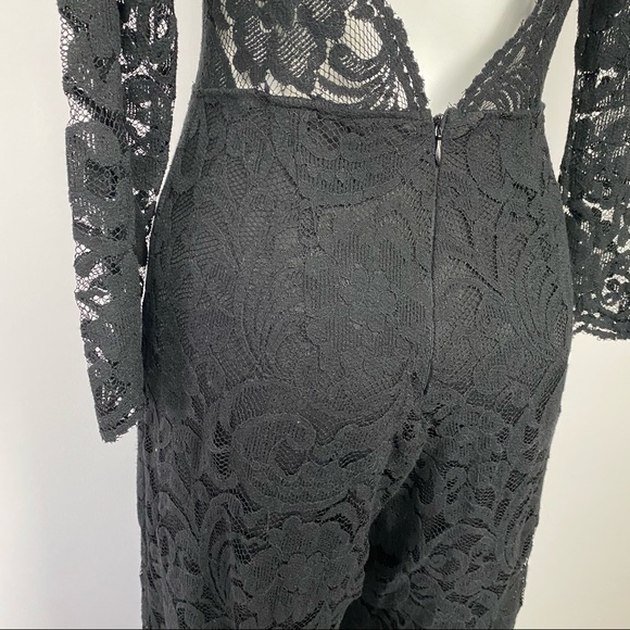 Long Black Jumpsuit W Stretch Lace Top & Low Back - Picture 5 of 16